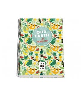 Dohe WWF Tropic Cuaderno Espiral A4 100 Hojas Microperforadas Cuadricula 5mm - Tapa Dura Carton Forrado - Bandas de Color