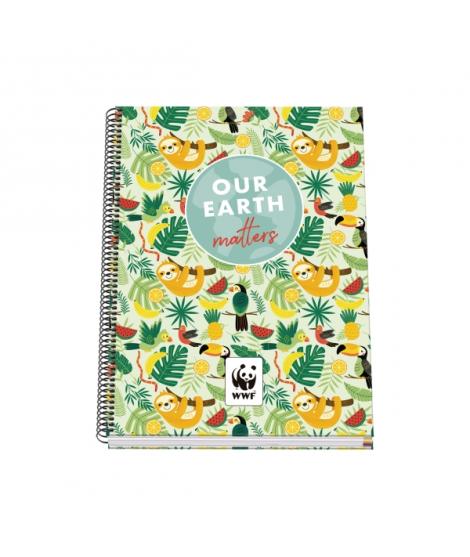 Dohe WWF Tropic Cuaderno Espiral A4 100 Hojas Microperforadas Cuadricula 5mm - Tapa Dura Carton Forrado - Bandas de Color