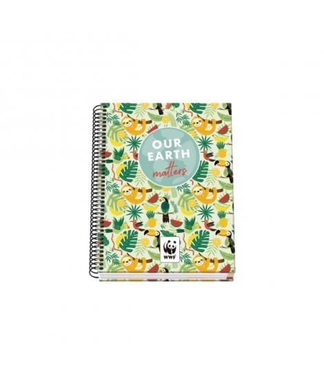 Dohe WWF Tropic Cuaderno Espiral A5 100 Hojas Cuadricula 5mm - Tapa Dura Impresa a todo Color y Plastificada en Brillo - Bandas 