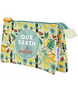 Dohe WWF Tropic Portatodo Triple - Cierre Doble con Cremallera y Tirador de Goma