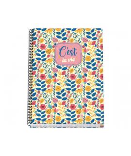 Dohe C`est la Vie Cuaderno Espiral A4 100 Hojas Microperforadas Cuadricula 5mm - Tapa Dura Carton Forrado - Bandas de Color