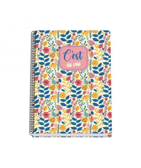 Dohe C`est la Vie Cuaderno Espiral A4 100 Hojas Microperforadas Cuadricula 5mm - Tapa Dura Carton Forrado - Bandas de Color
