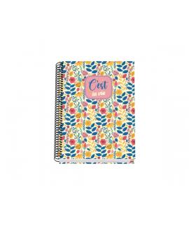 Dohe C`est la Vie Cuaderno Espiral A5 100 Hojas Cuadricula 5mm - Tapa Dura Impresa a todo Color y Plastificada en Brillo - Banda
