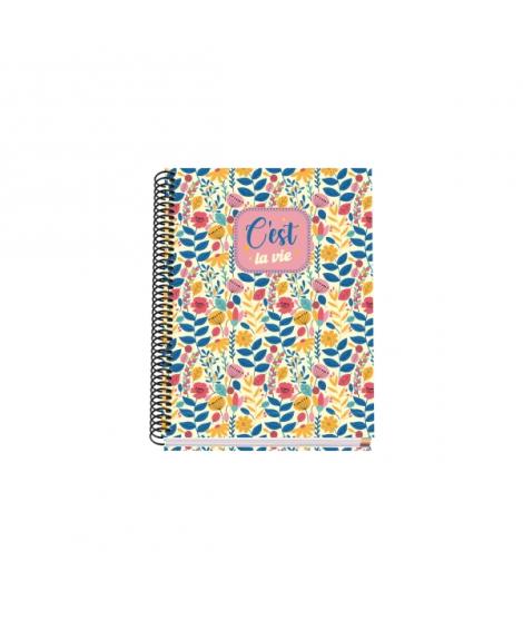 Dohe C`est la Vie Cuaderno Espiral A5 100 Hojas Cuadricula 5mm - Tapa Dura Impresa a todo Color y Plastificada en Brillo - Banda