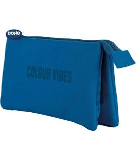 Dohe Colour Vibes Portatodo Triple - Cierre Doble con Cremallera y Tirador de Goma - Color Azul