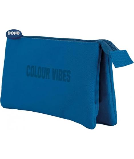 Dohe Colour Vibes Portatodo Triple - Cierre Doble con Cremallera y Tirador de Goma - Color Azul