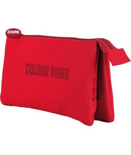 Dohe Colour Vibes Portatodo Triple - Cierre Doble con Cremallera y Tirador de Goma - Color Rojo