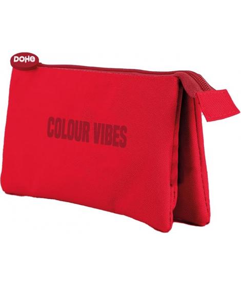 Dohe Colour Vibes Portatodo Triple - Cierre Doble con Cremallera y Tirador de Goma - Color Rojo