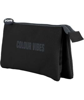 Dohe Colour Vibes Portatodo Triple - Cierre Doble con Cremallera y Tirador de Goma - Color Negro