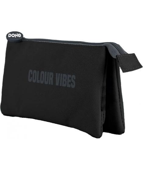 Dohe Colour Vibes Portatodo Triple - Cierre Doble con Cremallera y Tirador de Goma - Color Negro