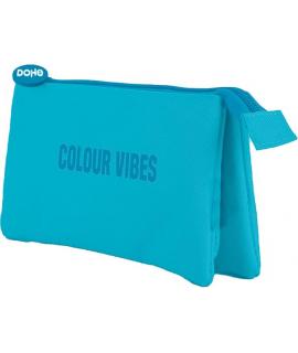 Dohe Colour Vibes Portatodo Triple - Cierre Doble con Cremallera y Tirador de Goma - Color Azul Cyan