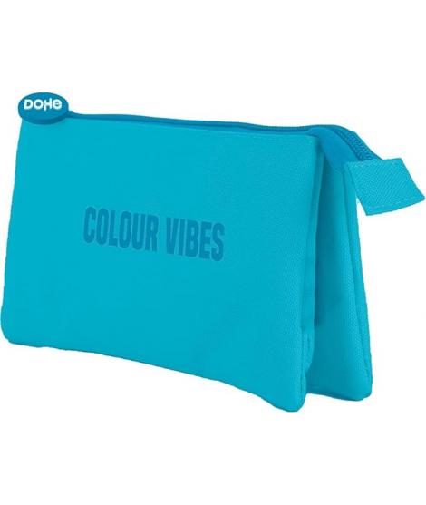 Dohe Colour Vibes Portatodo Triple - Cierre Doble con Cremallera y Tirador de Goma - Color Azul Cyan