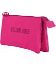 Dohe Colour Vibes Portatodo Triple - Cierre Doble con Cremallera y Tirador de Goma - Color Rosa