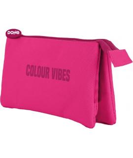 Dohe Colour Vibes Portatodo Triple - Cierre Doble con Cremallera y Tirador de Goma - Color Rosa