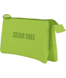 Dohe Colour Vibes Portatodo Triple - Cierre Doble con Cremallera y Tirador de Goma - Color Verde Lima