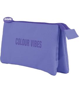 Dohe Colour Vibes Portatodo Triple - Cierre Doble con Cremallera y Tirador de Goma - Color Morado