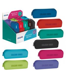 Dohe Colour Vibes Expositor con 8 Portatodos Simples de Silicona - Cierre con Cremallera y Tirador de Goma - Colores Surtidos