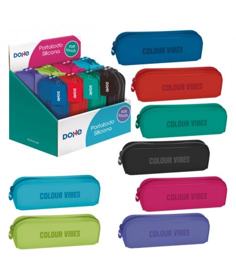 Dohe Colour Vibes Expositor con 8 Portatodos Simples de Silicona - Cierre con Cremallera y Tirador de Goma - Colores Surtidos