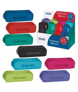Dohe Colour Vibes Expositor con 8 Portatodos Dobles de Silicona - Cierre con Cremallera y Tirador de Goma - Colores Surtidos