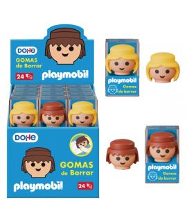 Dohe Playmobil Expositor de 24 Gomas de Borrar - Fabricadas en PVC - Con Forma de los Muñecos Playmobil