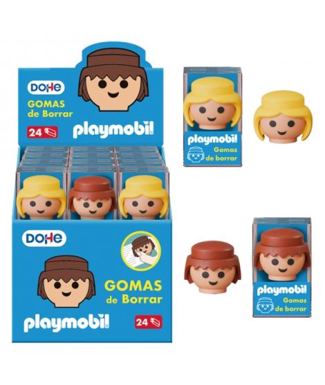 Dohe Playmobil Expositor de 24 Gomas de Borrar - Fabricadas en PVC - Con Forma de los Muñecos Playmobil