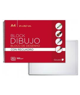 Golden Cuaderno de Dibujo Espiral A4 20 Hojas con Recuadro Interior - Papel de 100gr
