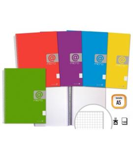 Golden Cuaderno Espiral A5 160 Hojas 60grs Cuadricula - Hojas Microperforadas con 4 Taladros y 4 Bandas de Color - Tapa Resisten