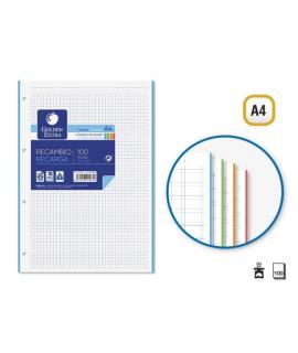 Golden Extra Recambio de 100 Hojas 90gr Cuadricula 5x5 - Formato A4 - 4 Taladros y Bandas de Color