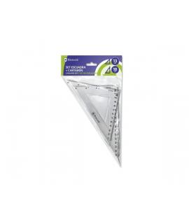 Bismark Pack de Escuadra 13cm y Cartabon 18cm - Fabricados en Plastico - Ideal para el Colegio - Transparentes