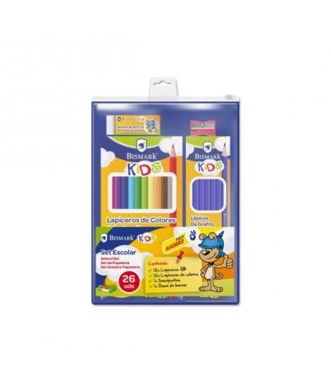 Bismark Pack Escolar con 12 Lapices HB, 12 Lapices de Colores, Afilalapiz y Goma de Borrar