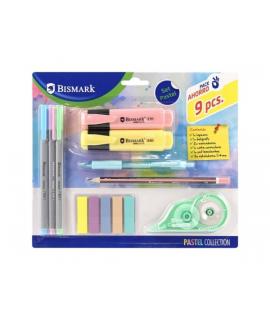 Bismark Pastel Pack Escolar con Lapicero, Boligrafo, 2 Marcadores, Cinta Correctora, Set Banderitas Pet y 3 Rotuladores 0.44mm