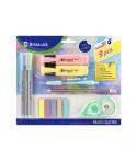 Bismark Pastel Pack Escolar con Lapicero, Boligrafo, 2 Marcadores, Cinta Correctora, Set Banderitas Pet y 3 Rotuladores 0.44mm