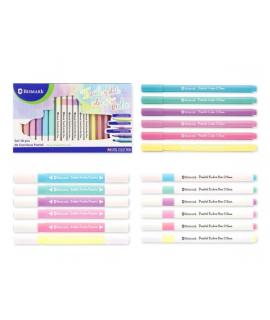 Bismark Pastel Pack Escolar de Escritura con 6 Marcadores Doble Punta Biselada 4mm y Fina 1mm, 6 Rotuladores Punta Fina 0.5mm y 