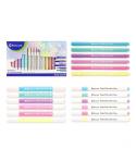 Bismark Pastel Pack Escolar de Escritura con 6 Marcadores Doble Punta Biselada 4mm y Fina 1mm, 6 Rotuladores Punta Fina 0.5mm y 
