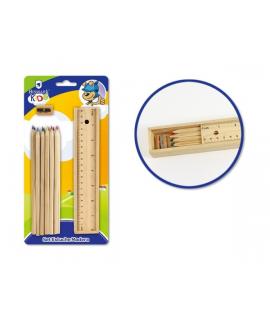 Bismark Pack Escolar con Estuche de Madera con Tapa Regla, 12 Lapices de Colores y Sacapuntas