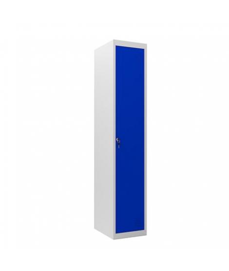 Cromad Taquilla Metalica 1 Puerta - 2 Estantes y una Barra para Colgar - Color Azul