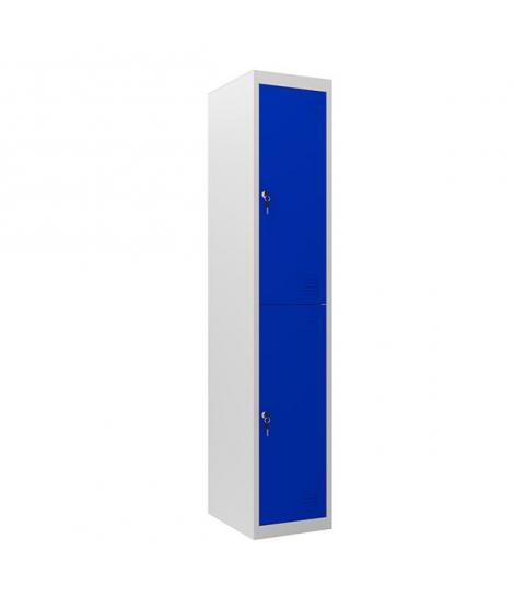 Cromad Taquilla Metalica 2 Puertas - 2 Estantes y 2 Barras para Colgar - Color Azul