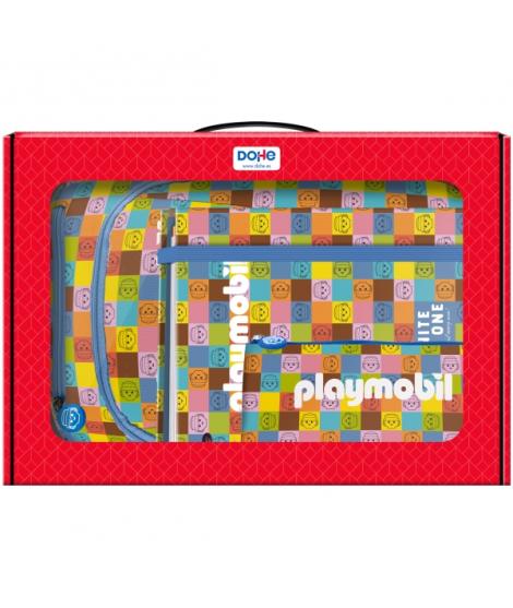 Dohe Playmobil Unite As One Pack de Mochila + Carpeta A4 Recambio + Portatodo Triple - Todo en un Maletin Perfecto para Regalo
