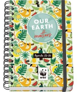 Dohe WWF Tropic Agenda Escolar 25/26 Espiral Wire’o A5 - Semana Vista - Papel 80g/m2 - 4 Hojas de Pegatinas - Cubierta de Carton