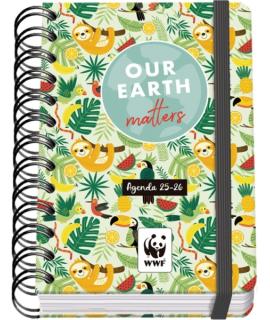 Dohe WWF Tropic Agenda Escolar 25/26 Espiral Wire’o A6 - Dia Pagina - Papel 80g/m2 - 4 Hojas de Pegatinas - Cubierta de Carton P