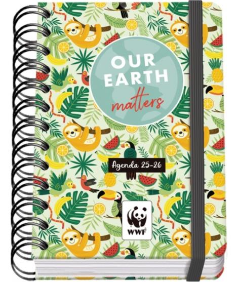 Dohe WWF Tropic Agenda Escolar 25/26 Espiral Wire’o A6 - Dia Pagina - Papel 80g/m2 - 4 Hojas de Pegatinas - Cubierta de Carton P