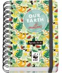 Dohe WWF Tropic Agenda Escolar 25/26 Espiral Wire’o A6 - Dia Pagina - Papel 80g/m2 - 4 Hojas de Pegatinas - Cubierta de Carton P