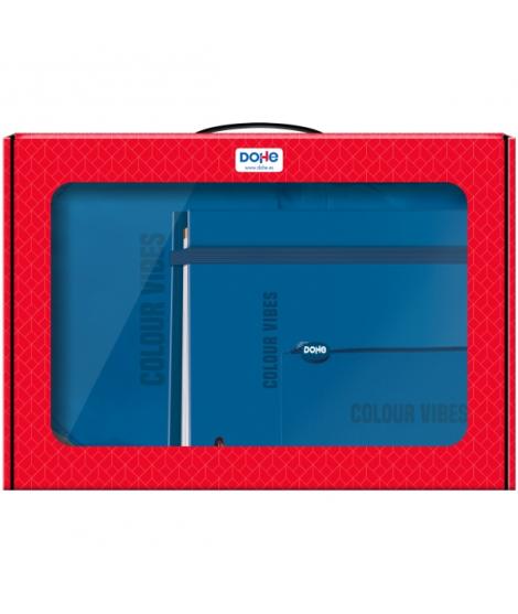 Dohe Colour Vibes Pack de Mochila + Carpeta A4 Recambio + Portatodo Triple - Todo en un Maletin Perfecto para Regalo - Color Azu