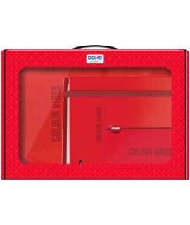 Dohe Colour Vibes Pack de Mochila + Carpeta A4 Recambio + Portatodo Triple - Todo en un Maletin Perfecto para Regalo - Color Roj