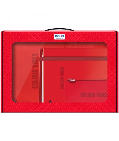 Dohe Colour Vibes Pack de Mochila + Carpeta A4 Recambio + Portatodo Triple - Todo en un Maletin Perfecto para Regalo - Color Roj
