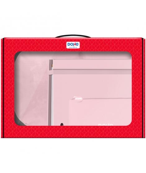 Dohe Serenity Pack de Mochila + Carpeta A4 Recambio + Portatodo Triple - Todo en un Maletin Perfecto para Regalo - Color Rosa