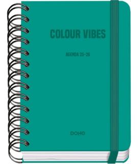 Dohe Colour Vibes Agenda Escolar 25/26 Espiral Wire’o A6 - Dia Pagina - Papel 80g/m2 - 4 Hojas de Pegatinas - Cubierta de Carton