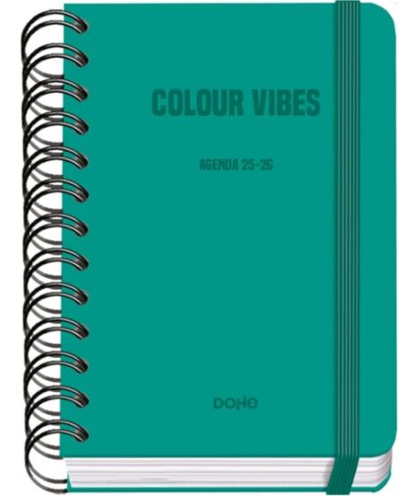 Dohe Colour Vibes Agenda Escolar 25/26 Espiral Wire’o A6 - Dia Pagina - Papel 80g/m2 - 4 Hojas de Pegatinas - Cubierta de Carton