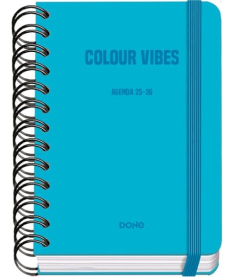 Dohe Colour Vibes Agenda Escolar 25/26 Espiral Wire’o A6 - Dia Pagina - Papel 80g/m2 - 4 Hojas de Pegatinas - Cubierta de Carton