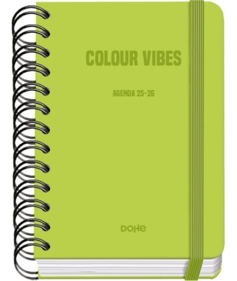 Dohe Colour Vibes Agenda Escolar 25/26 Espiral Wire’o A6 - Dia Pagina - Papel 80g/m2 - 4 Hojas de Pegatinas - Cubierta de Carton